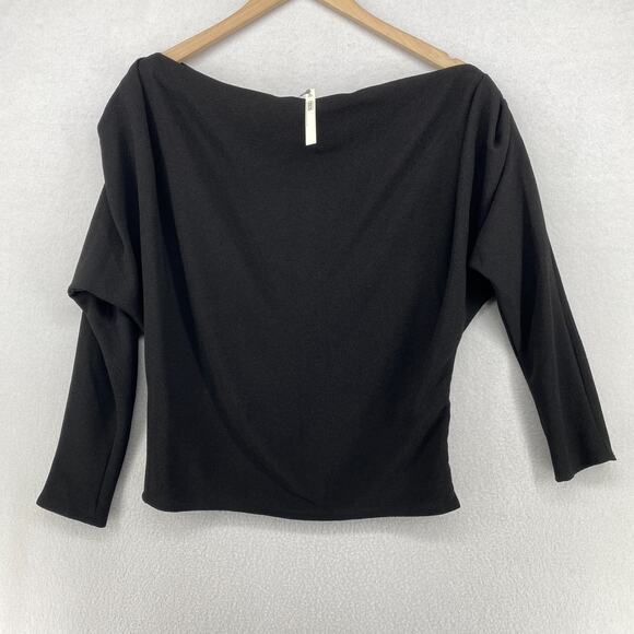 ASOS Top 6 Crepe Stretch Batwing Dolman Long Sleeve Boat Neck Black NEW - Picture 1 of 9
